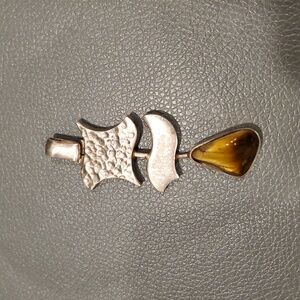 Sterling Silver Tiger Eye Pendant Large Pendant Vintage